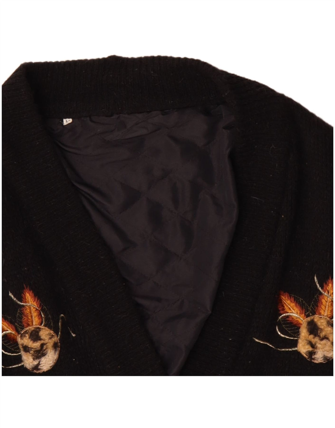 Suéter cardigã feminino vintage com estampa oversized Reino Unido 14 médio preto