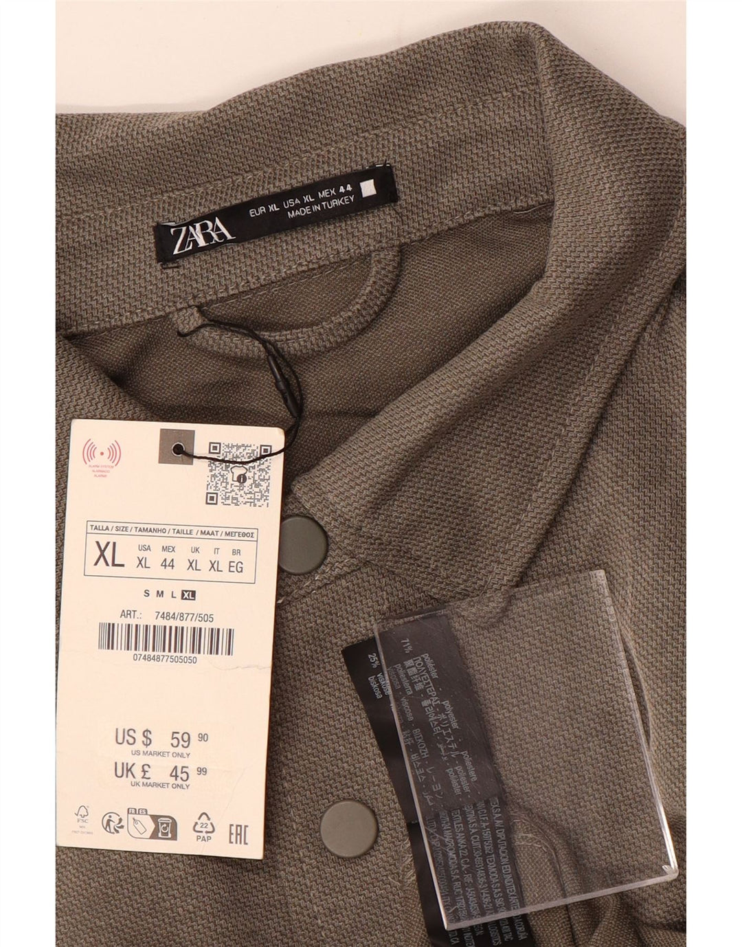 Camisa masculina de flanela Zara XL marrom poliéster