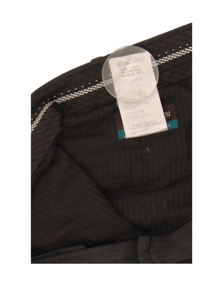Calça masculina de terno reto Marks & Spencer W36 L31 poliéster preto