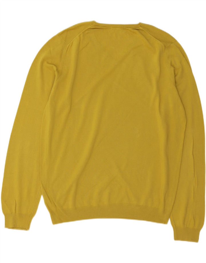Suéter masculino Massimo Dutti com decote em V grande algodão amarelo