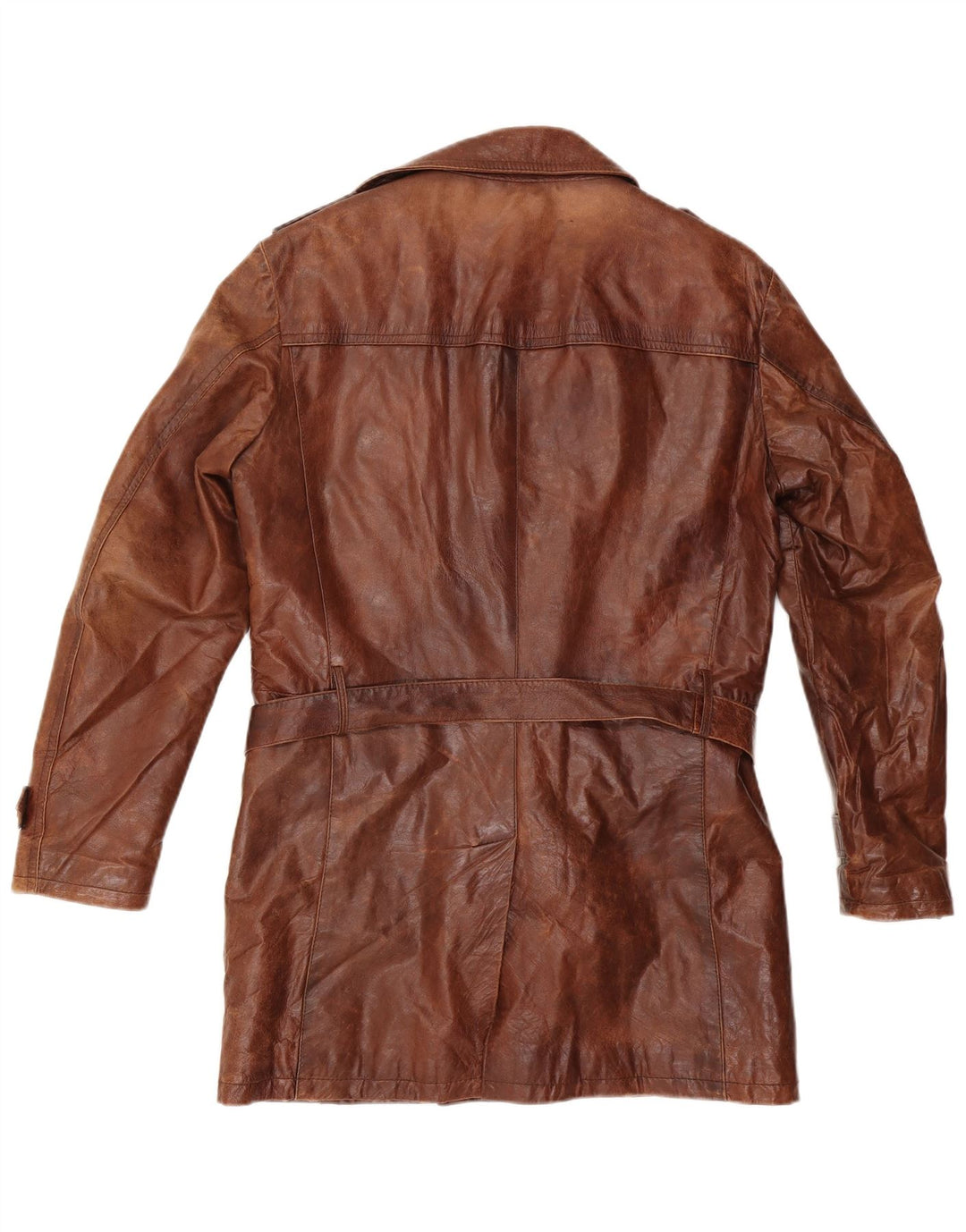 Casaco masculino de couro militar com peito duplo VINTAGE IT 50 grande marrom