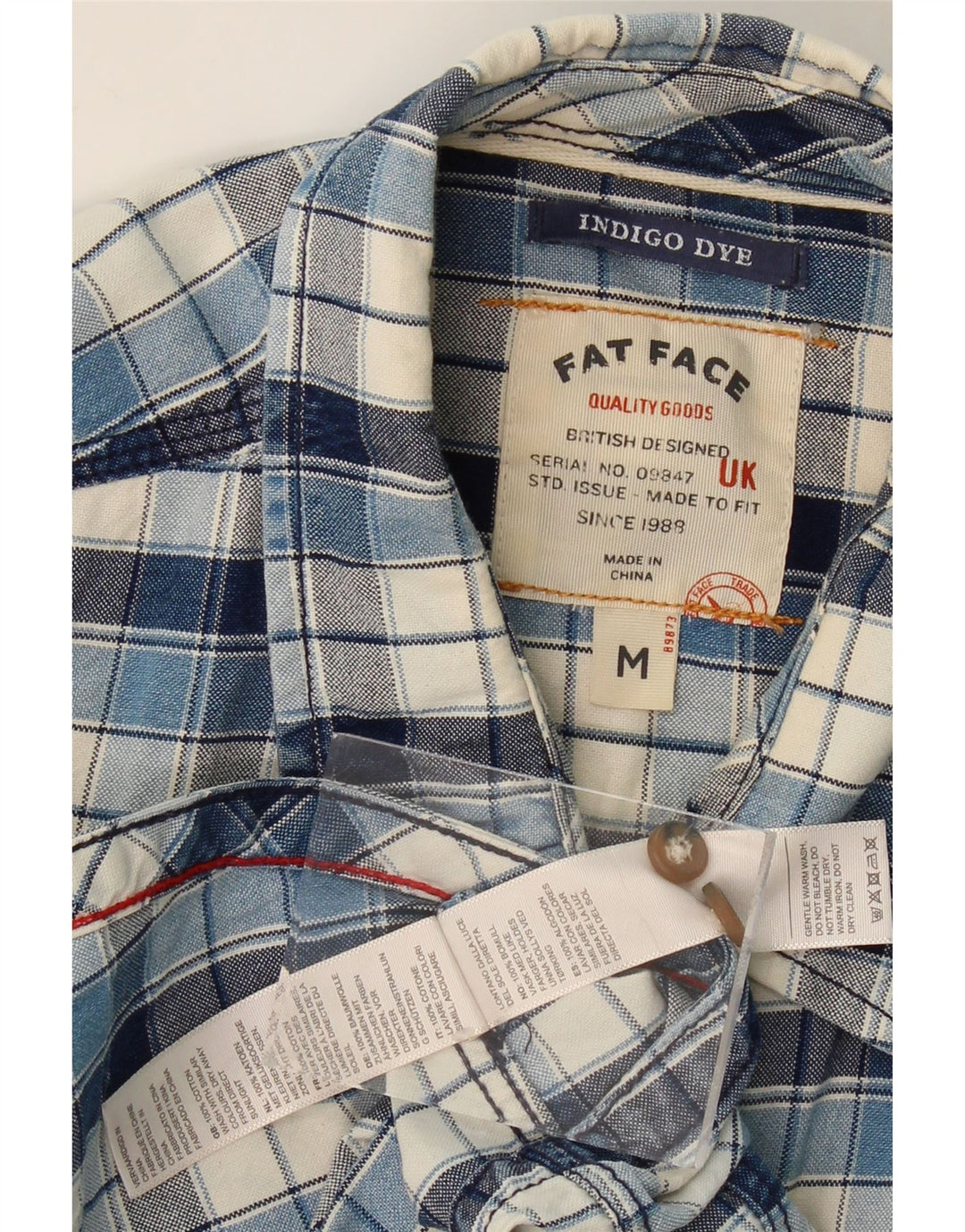 Camisa masculina FAT FACE média azul marinho xadrez algodão