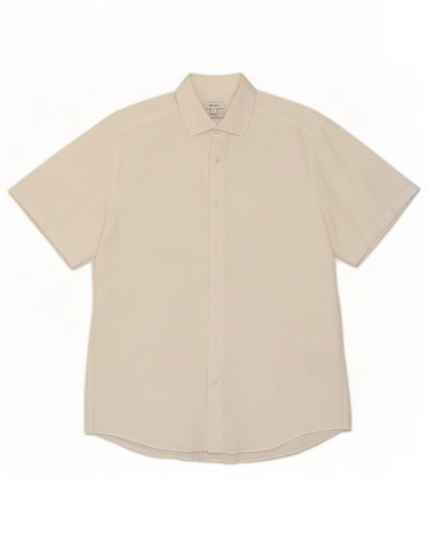 Camisa masculina Reiss de manga curta slim fit grande linho branco