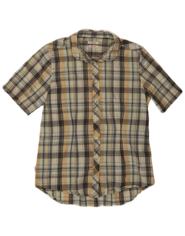 Camisa feminina Aigle manga curta EU 40 médio xadrez multicolorido algodão