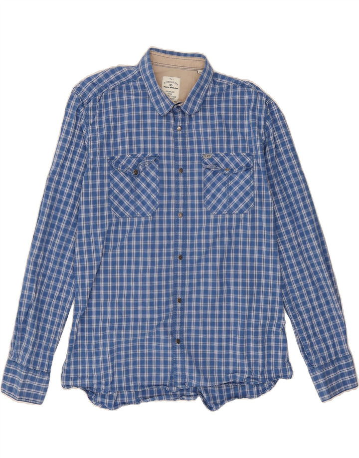 TOM TAILOR Mens Shirt 2XL Blue Check Cotton Vintage Tom Tailor and Second-Hand Tom Tailor from Messina Hembry 
