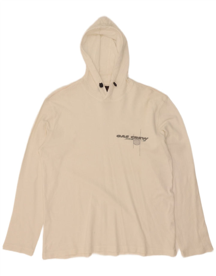 Top gráfico masculino com capuz e manga comprida de algodão branco grande a gás