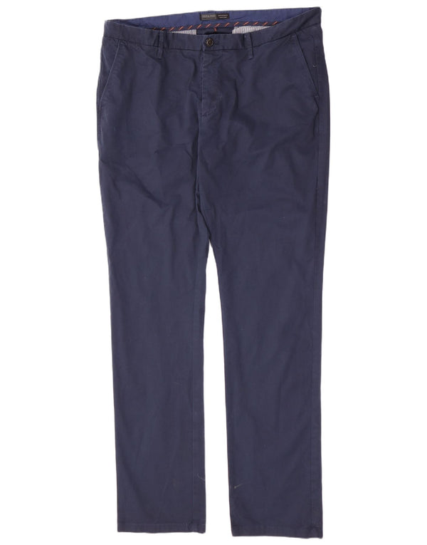Zara Calça Chino Masculina Reta EU 48 XL W38 L34 Azul Marinho Algodão
