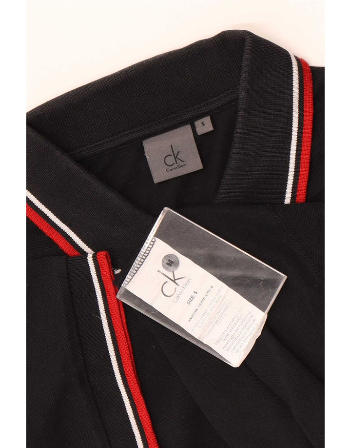 Camisa polo masculina Calvin Klein pequena listrada preta de algodão