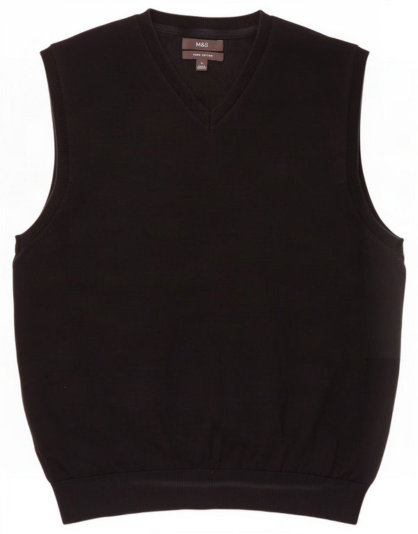 Marks & Spencer Mens Vest Tank Top XL Algodão Preto