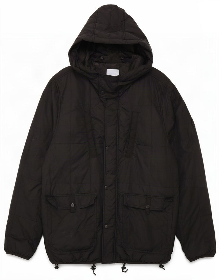 Jaqueta masculina acolchoada com capuz para banco UK 40 grande poliamida preta
