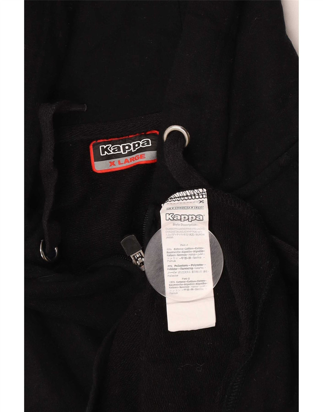 Suéter masculino Kappa com capuz e zíper XL algodão preto