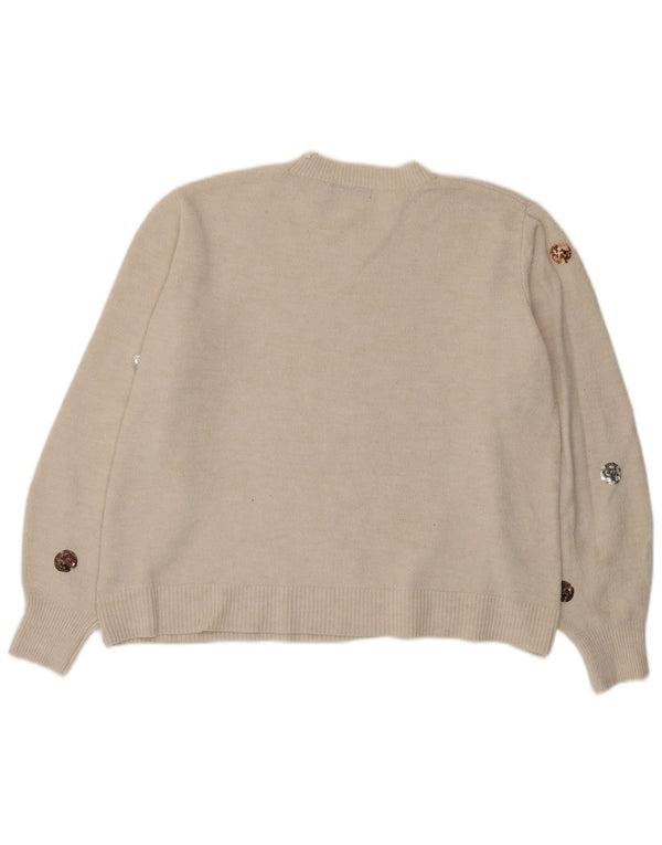 Suéter feminino Marks & Spencer com gola redonda Reino Unido 18 XL branco manchado