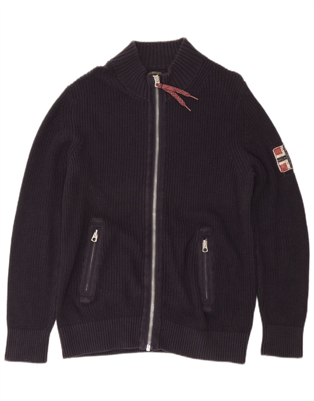 Suéter cardigã masculino geográfico NAPAPIJRI grande algodão azul marinho