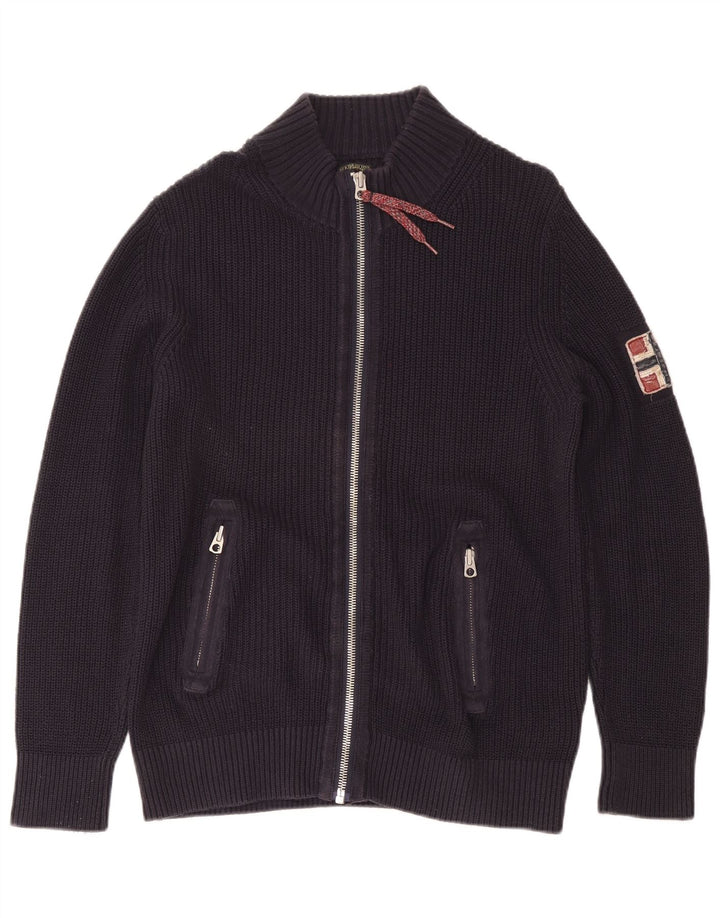 Suéter cardigã masculino geográfico NAPAPIJRI grande algodão azul marinho