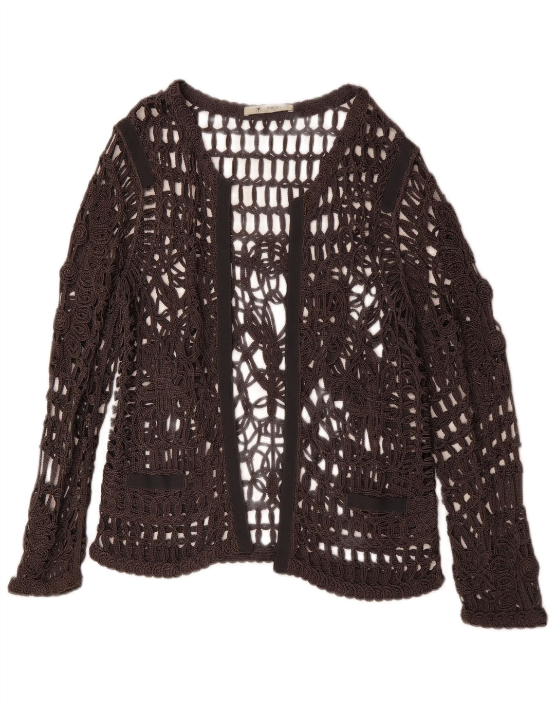 Top feminino de crochê transparente de manga comprida MONARI Reino Unido 14 grande cinza