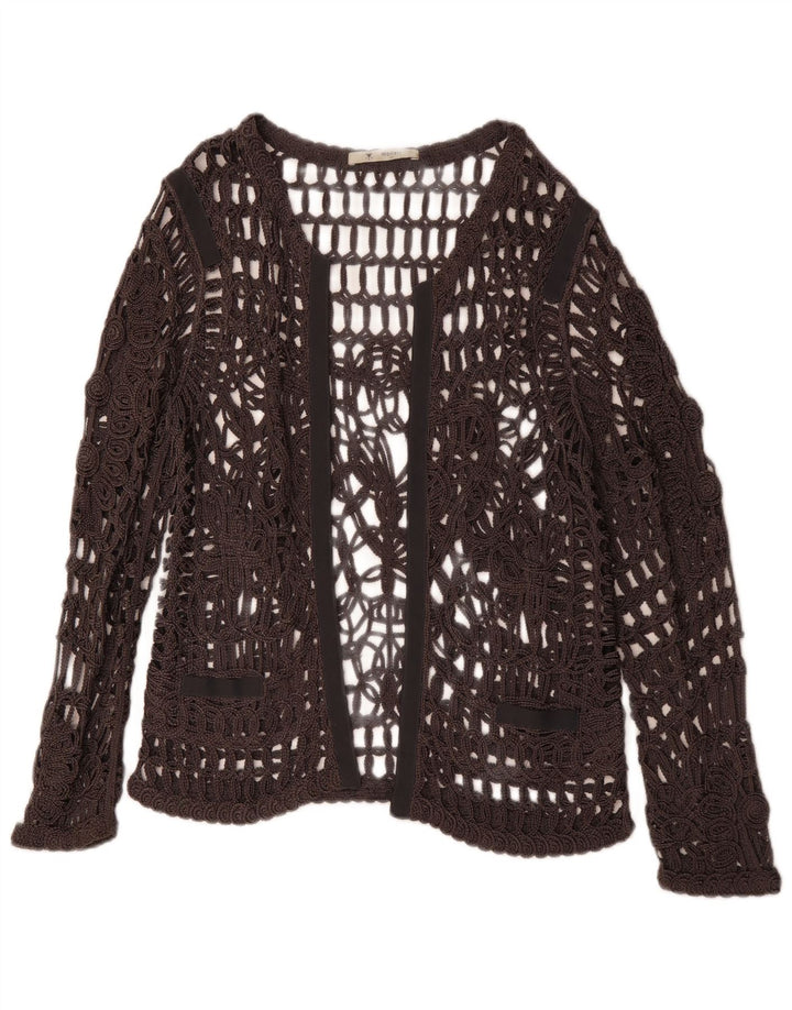 Top feminino de crochê transparente de manga comprida MONARI Reino Unido 14 grande cinza