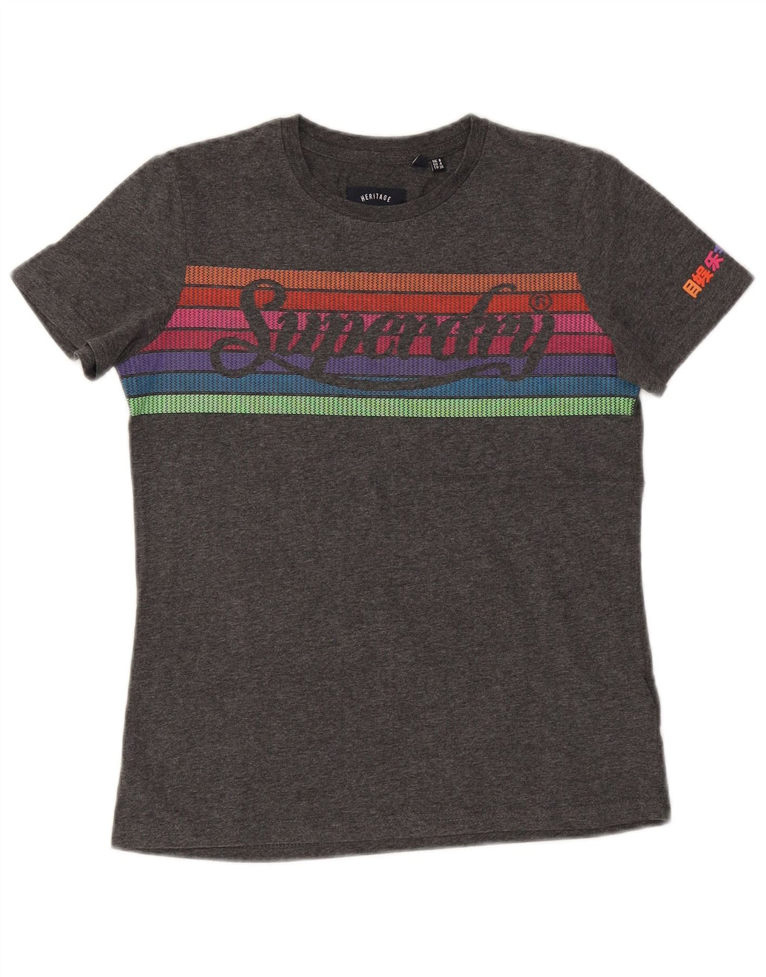 Camiseta feminina SUPERDRY Heritage Graphic UK 8 algodão cinza pequeno