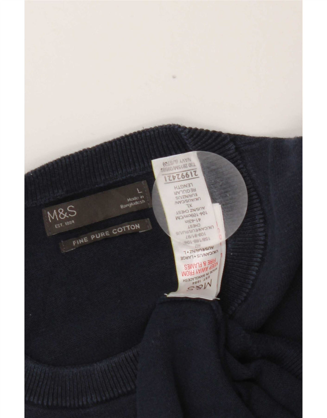 Suéter masculino Marks & Spencer com gola redonda, grande algodão azul marinho