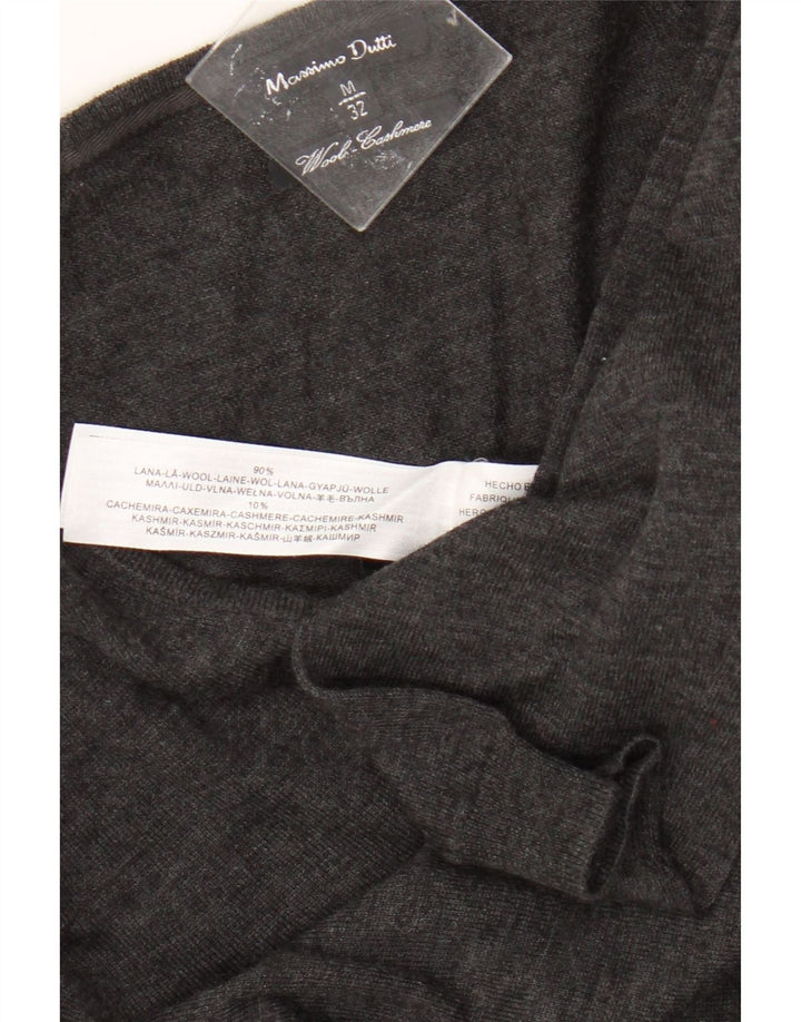 Suéter feminino Massimo Dutti com decote em V Reino Unido 12 lã cinza médio