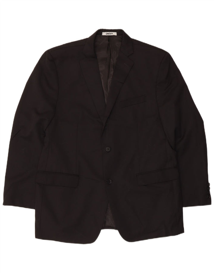 Jaqueta blazer masculina Dkny com 2 botões Reino Unido 44 2XL lã preta