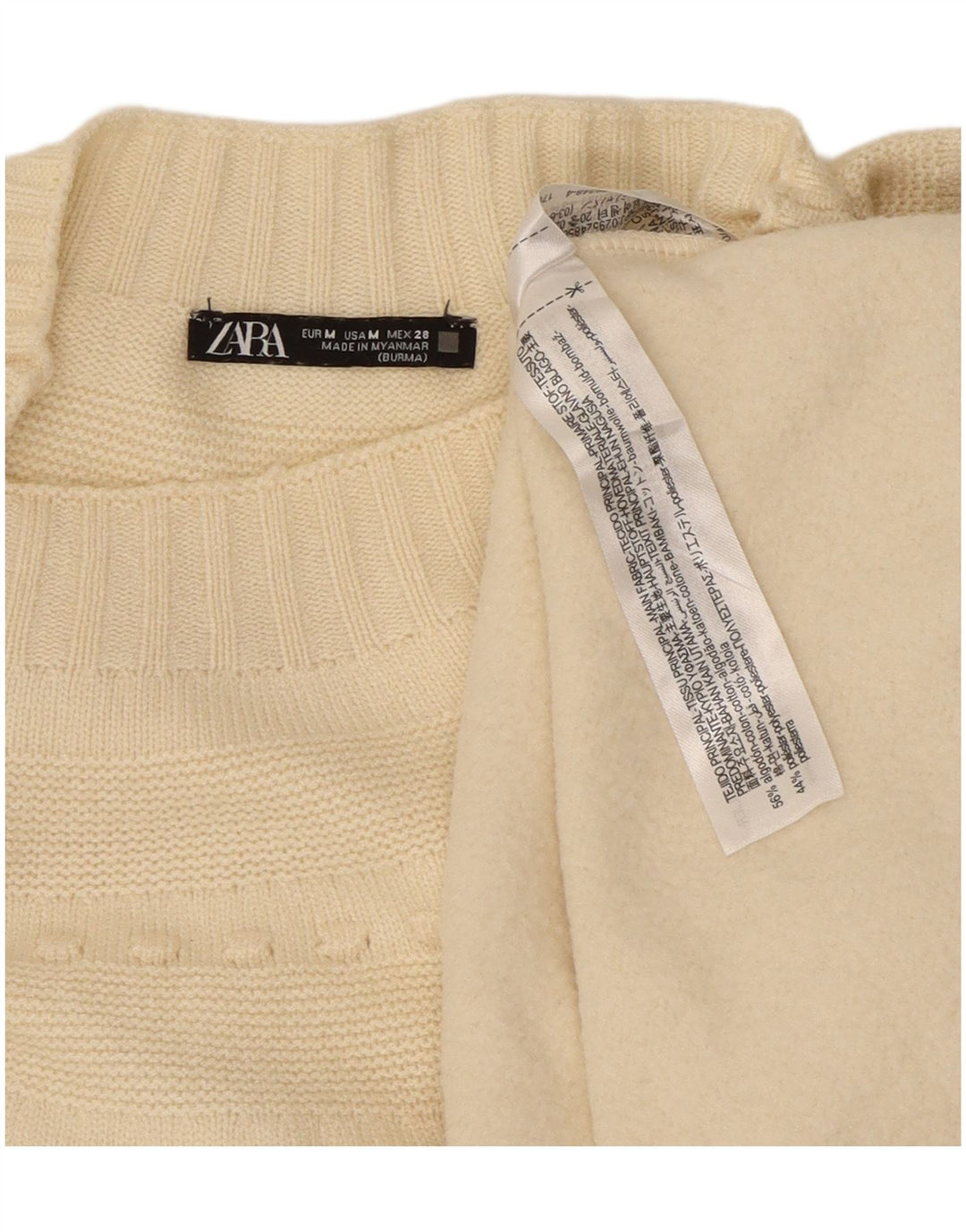 ZARA Womens Sweatshirt Jumper UK 14 Medium Off White Cotton