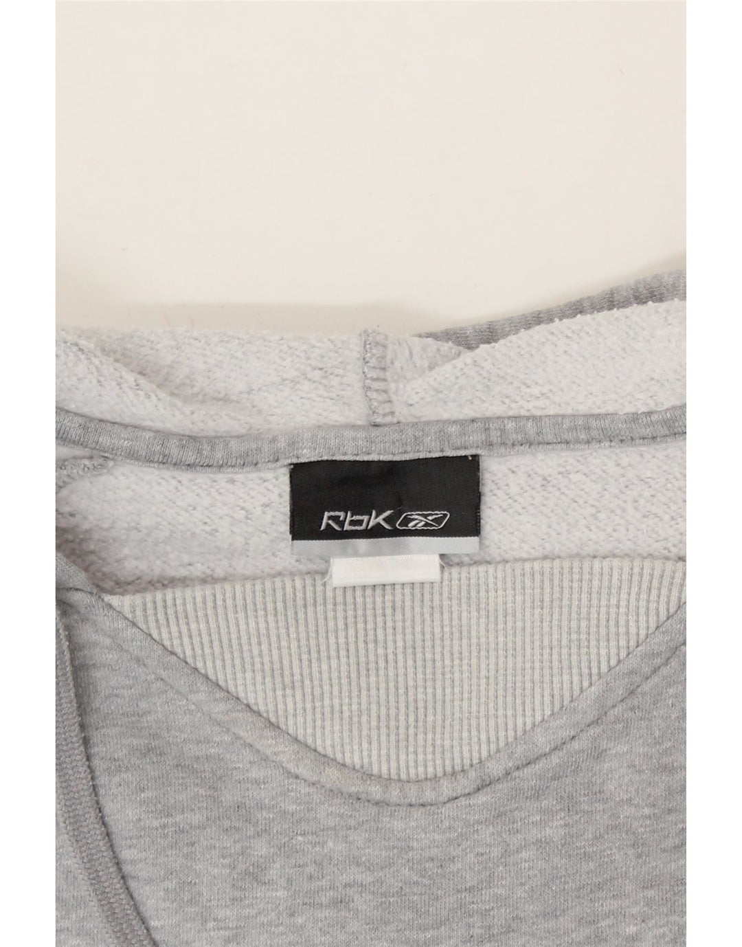 REEBOK Womens Crop Hoodie Jumper UK 14 Large Grey Cotton Vintage Reebok and Second-Hand Reebok from Messina Hembry 