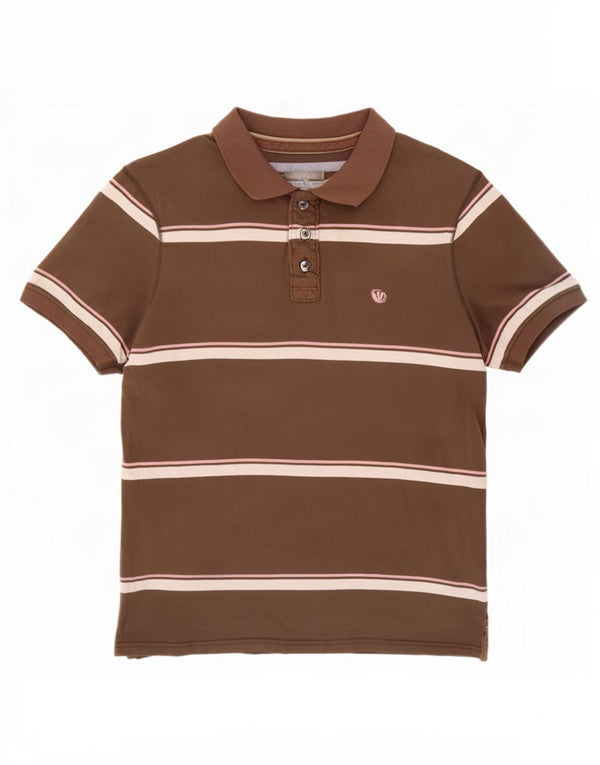 Camisa polo masculina Fat Face de algodão listrado marrom médio