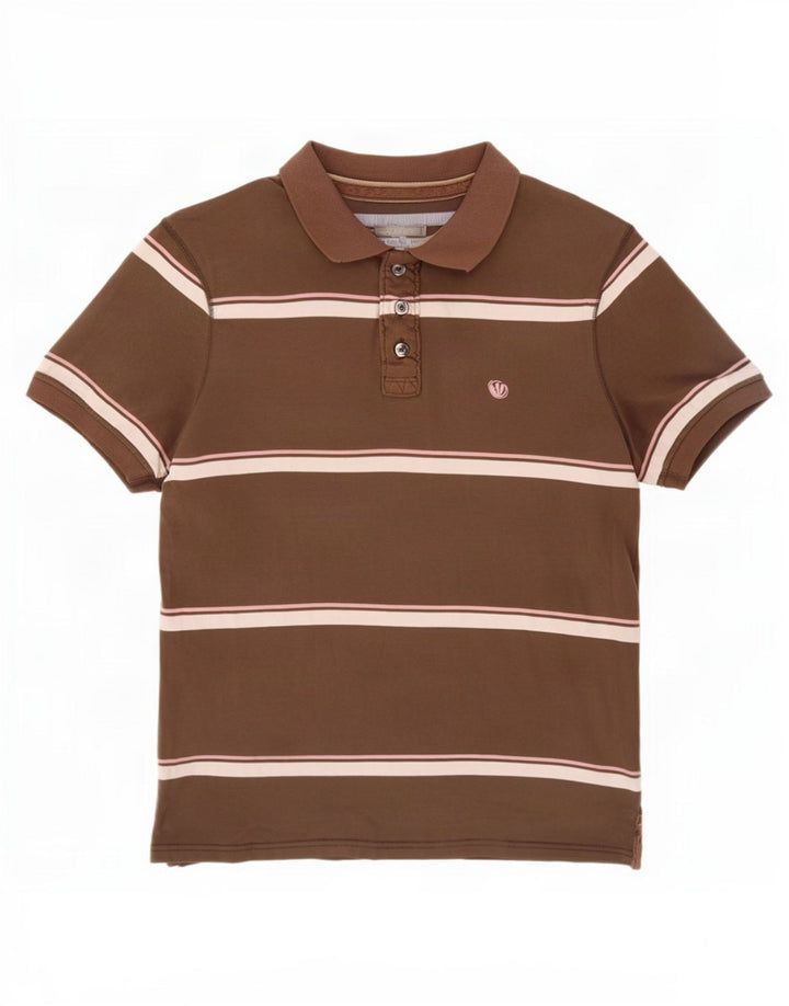 Camisa polo masculina Fat Face de algodão listrado marrom médio