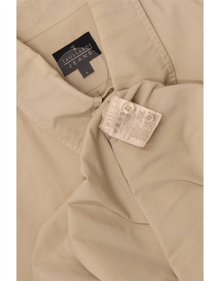 Trussardi Jeans Camisa masculina grande algodão bege