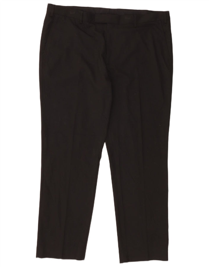 Calça masculina de ajuste regular Marks & Spencer W42 L31 poliéster preto