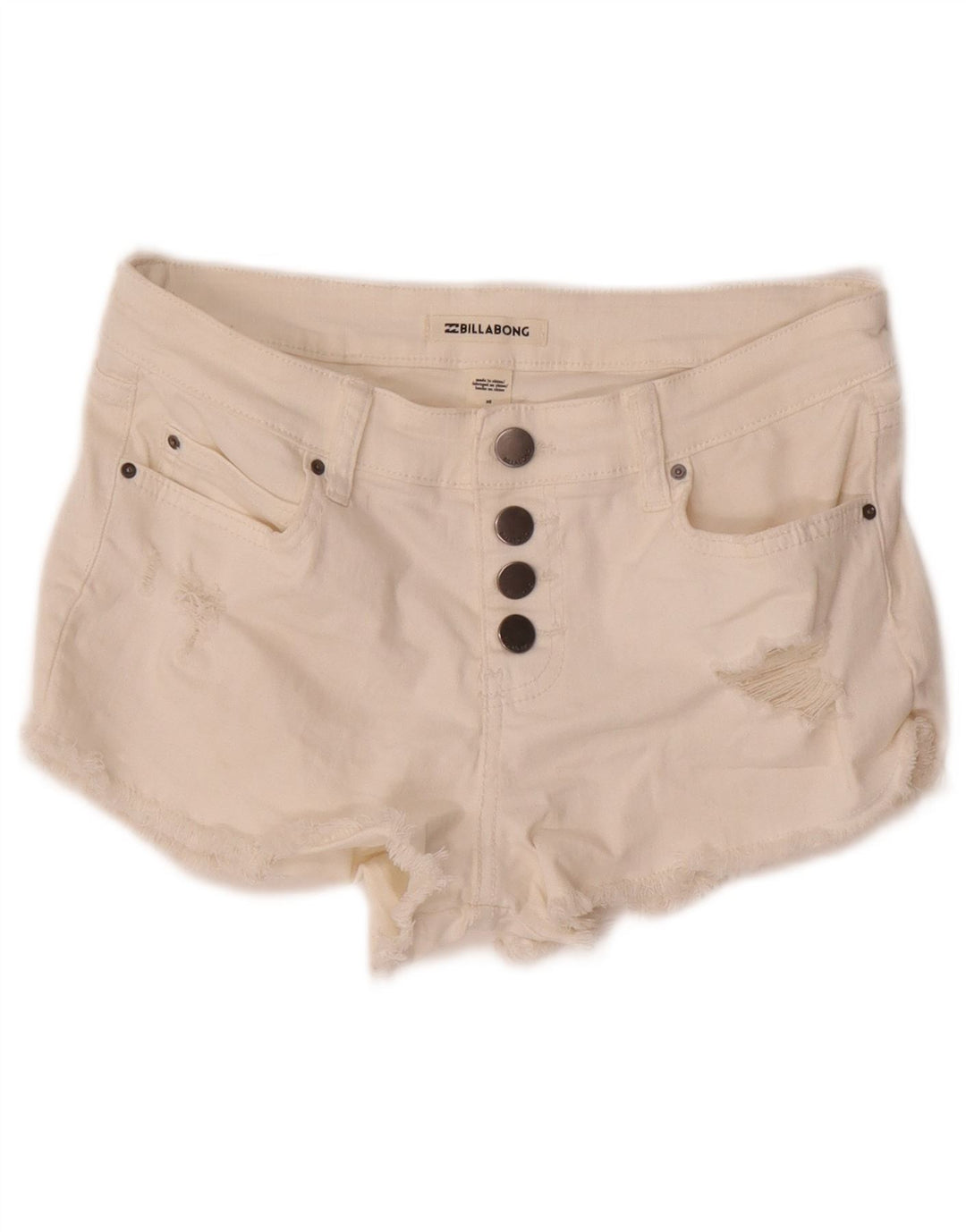 Calça feminina jeans desgastada BILLABONG W26 pequena algodão branco