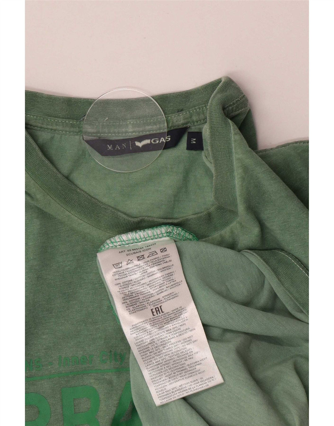 Camiseta gráfica masculina Gas Top algodão verde médio