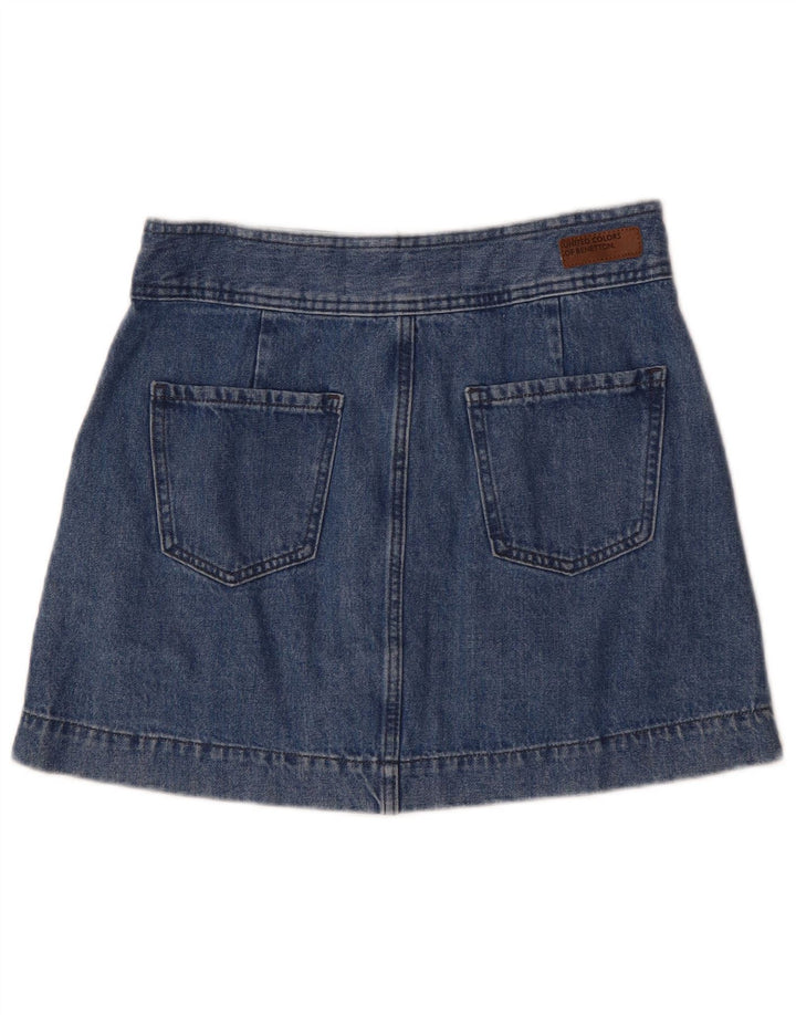 Mini saia jeans feminina Benetton Reino Unido 12 médio W30 algodão azul
