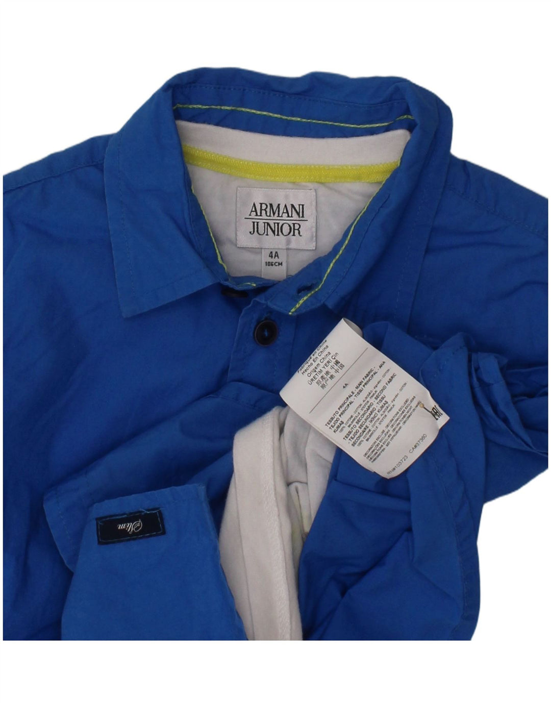 ARMANI Boys Slim Manga Curta Camisa 3-4 Anos Azul Algodão