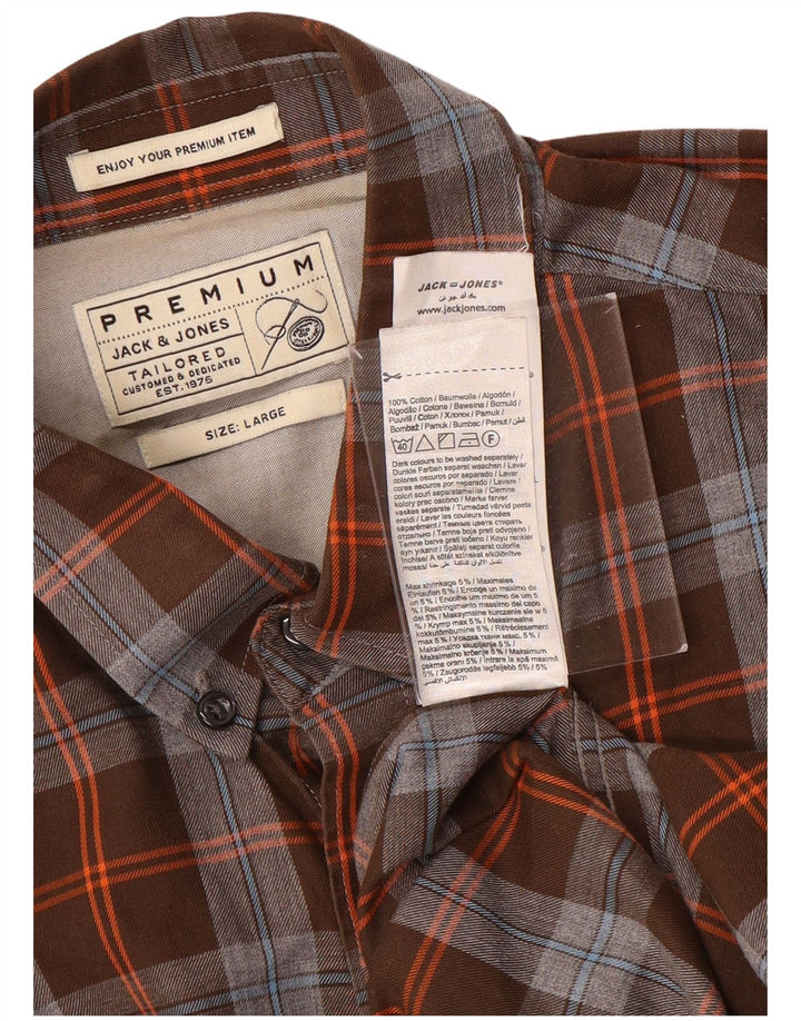 Camisa masculina sob medida Jack & Jones grande algodão xadrez marrom