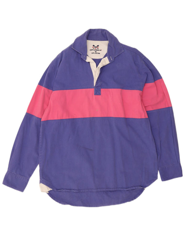Camisa polo masculina de rugby de manga comprida Crew Clothing azul médio colorblock