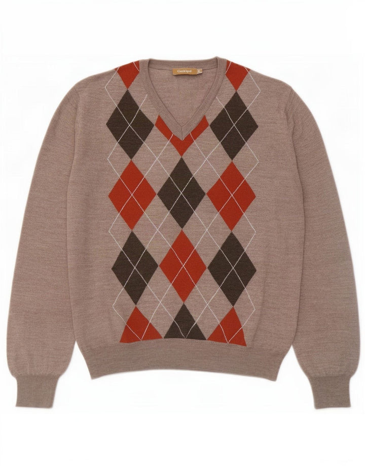 Suéter masculino Conbipel com decote em V XL cinza Argyle/lã diamante