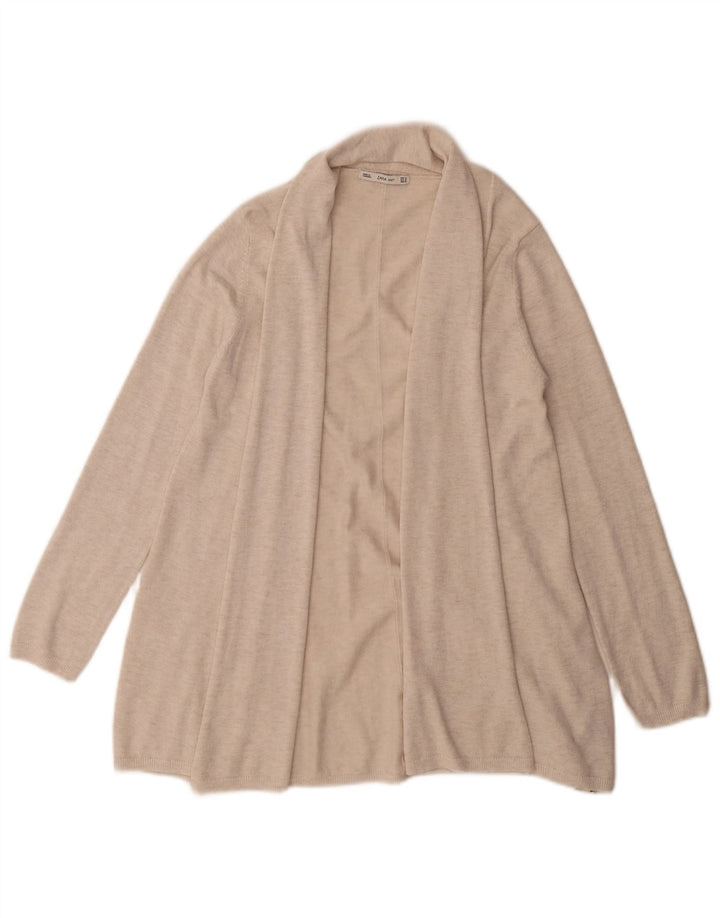 Zara Suéter Cardigan Aberto Feminino Reino Unido 14 Viscose Bege Médio