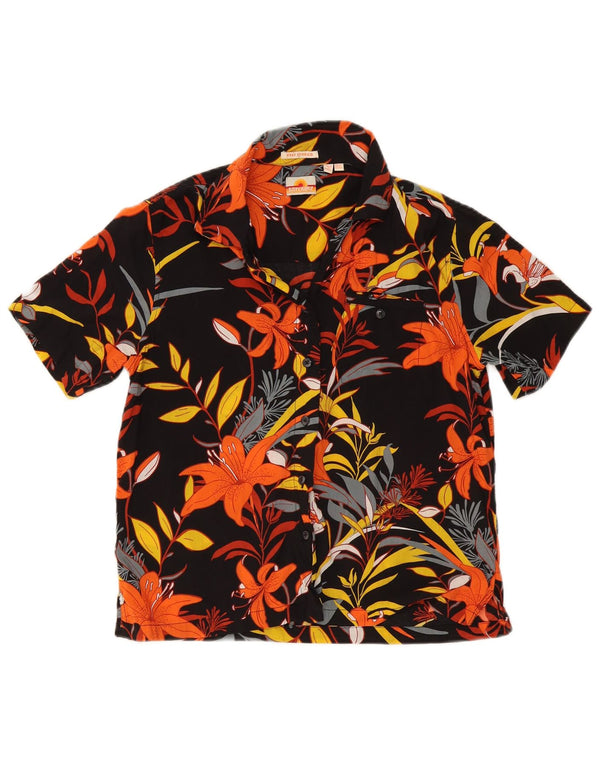 Camisa feminina Superdry de manga curta UK 10 pequena preta floral havaiana