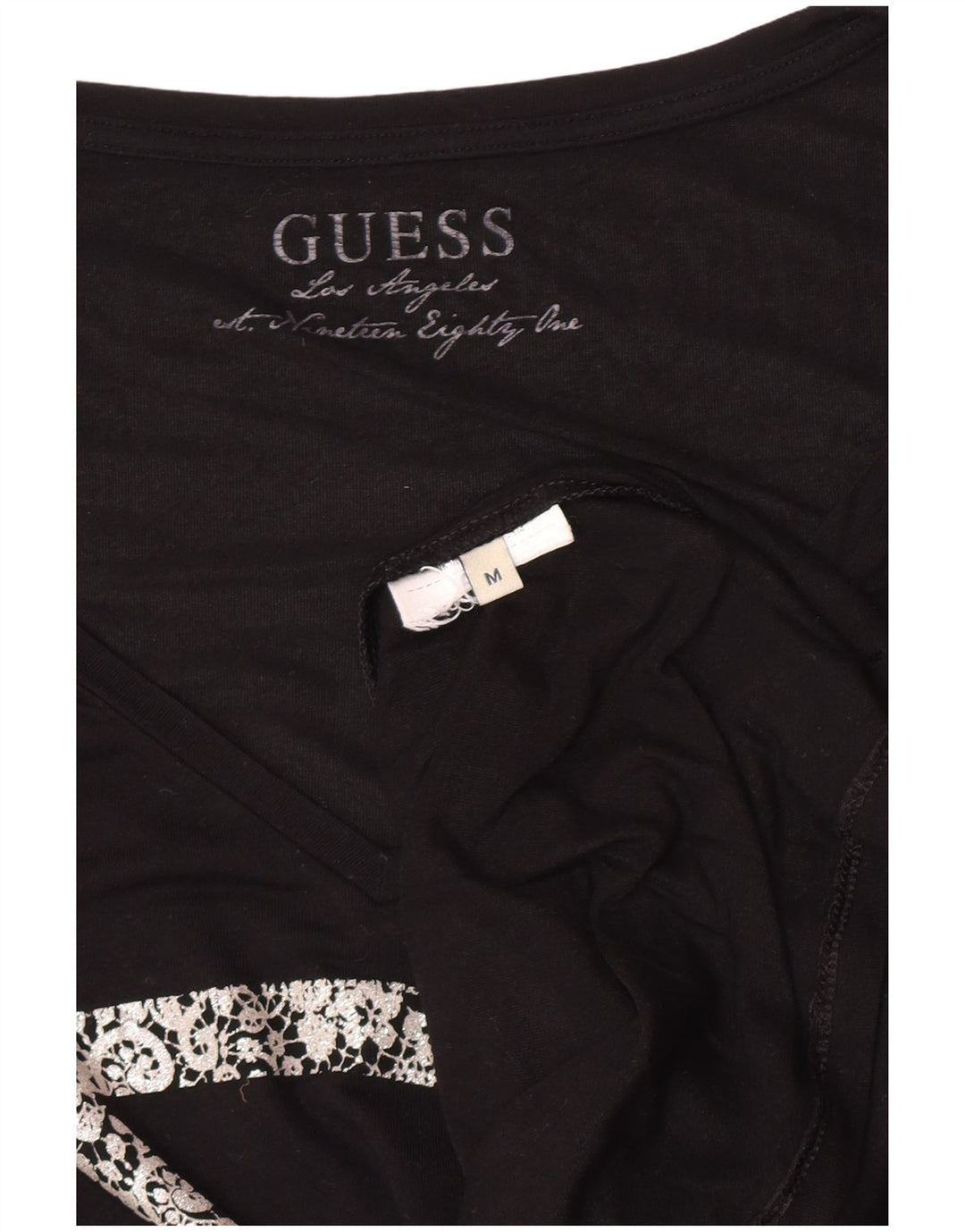 Top gráfico feminino Guess manga comprida UK 12 médio preto