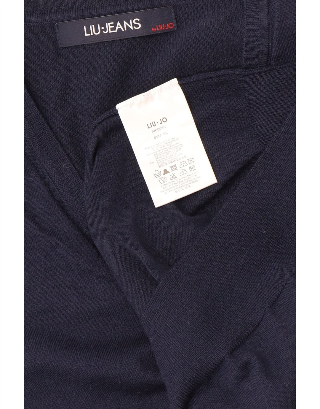 LIU JO Suéter feminino com decote em V Reino Unido 18 XL lã azul marinho