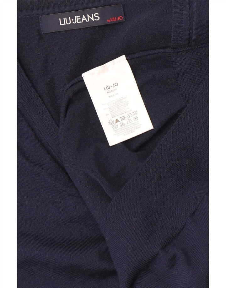 LIU JO Suéter feminino com decote em V Reino Unido 18 XL lã azul marinho