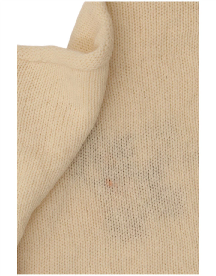 Suéter feminino vintage com gola tartaruga gráfica Reino Unido 14 médio off white