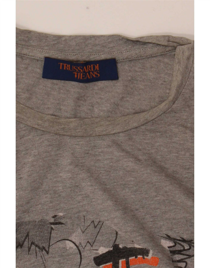 Camiseta masculina Trussardi Jeans gráfica pequena cinza