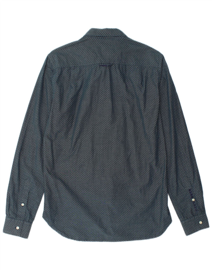 Camisa masculina SUPERDRY pequena algodão manchado azul marinho