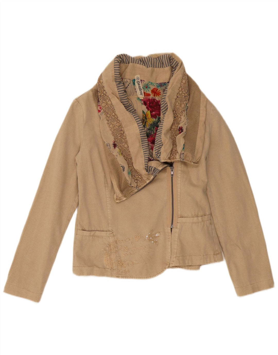 Jaqueta bomber feminina Desigual EU 36 algodão colorblock bege pequeno