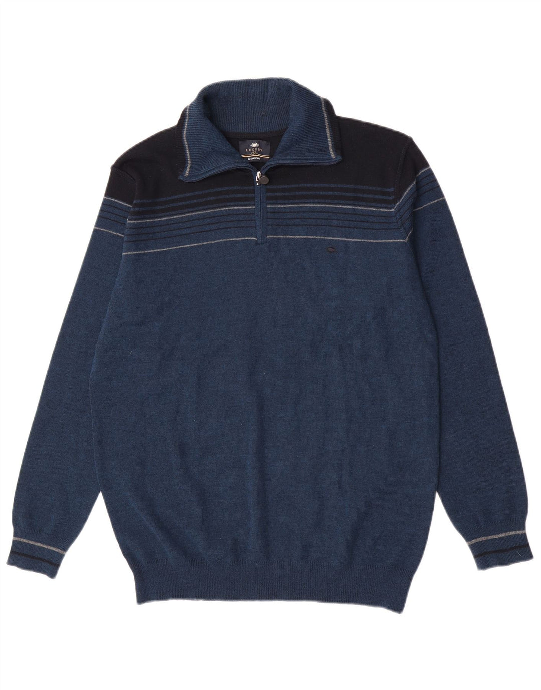Suéter masculino Il Granchio com zíper e gola em bloco de lã azul marinho médio