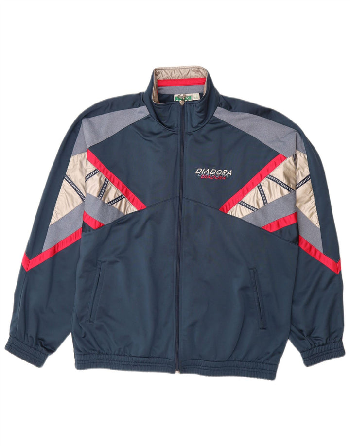 Jaqueta masculina de agasalho DIADORA UK 42 grande bloco colorido azul marinho