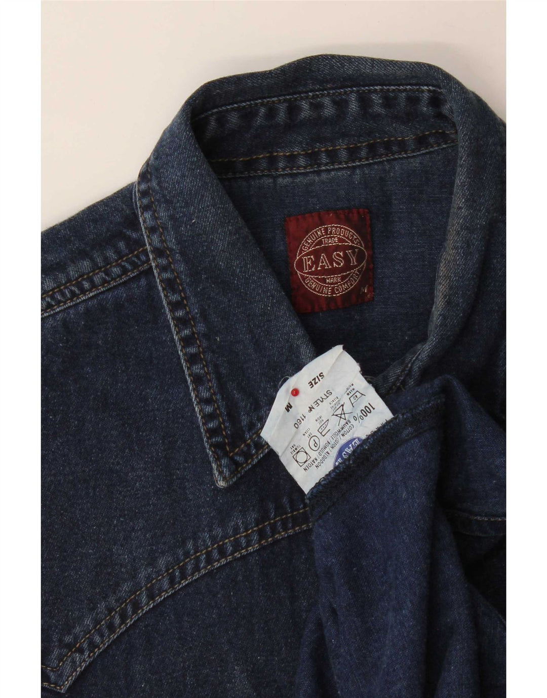 Camisa jeans masculina fácil de algodão azul marinho médio