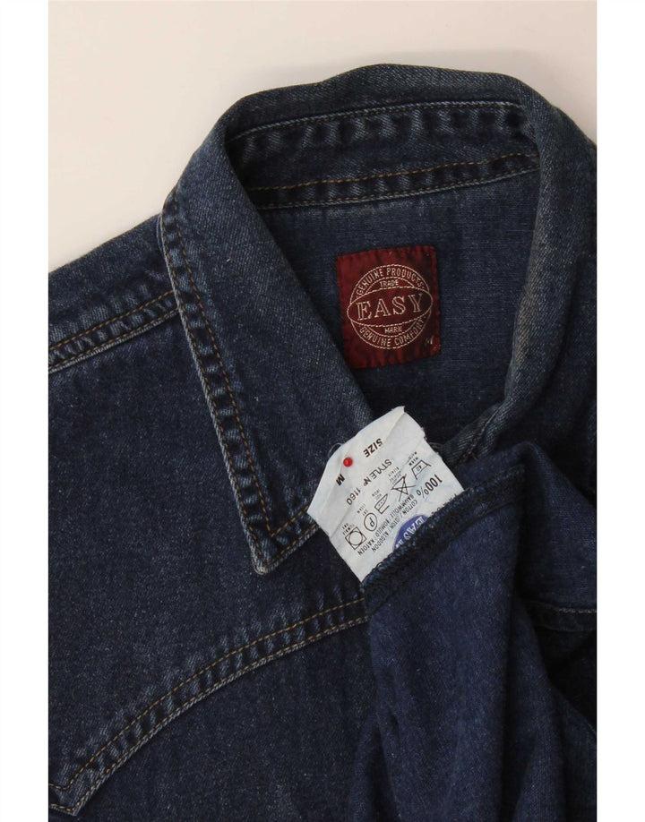 Camisa jeans masculina fácil de algodão azul marinho médio